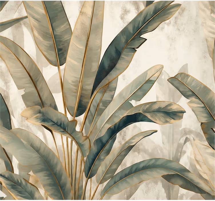 Tapet natur med sandtekstur af jungleblade - TenStickers