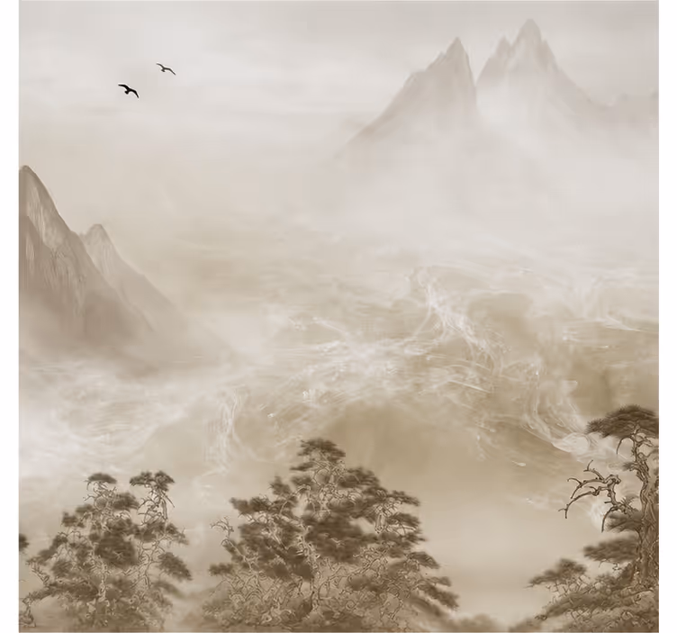 Tapet natur roligt landskab bjerge - TenStickers