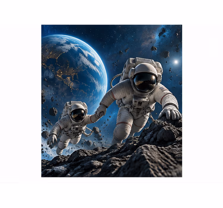 Blå fototapet astronauter under pres - TenStickers