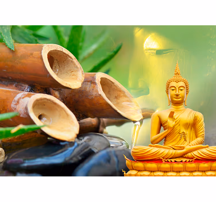 Gylden buddha med vand buddha fototapet - TenStickers