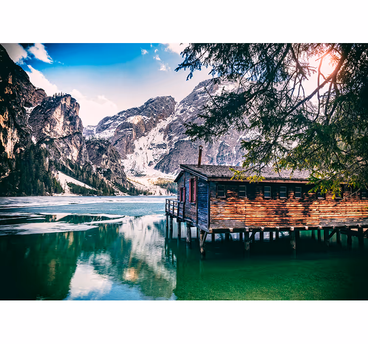 Braies sø bjerg fototapet - TenStickers
