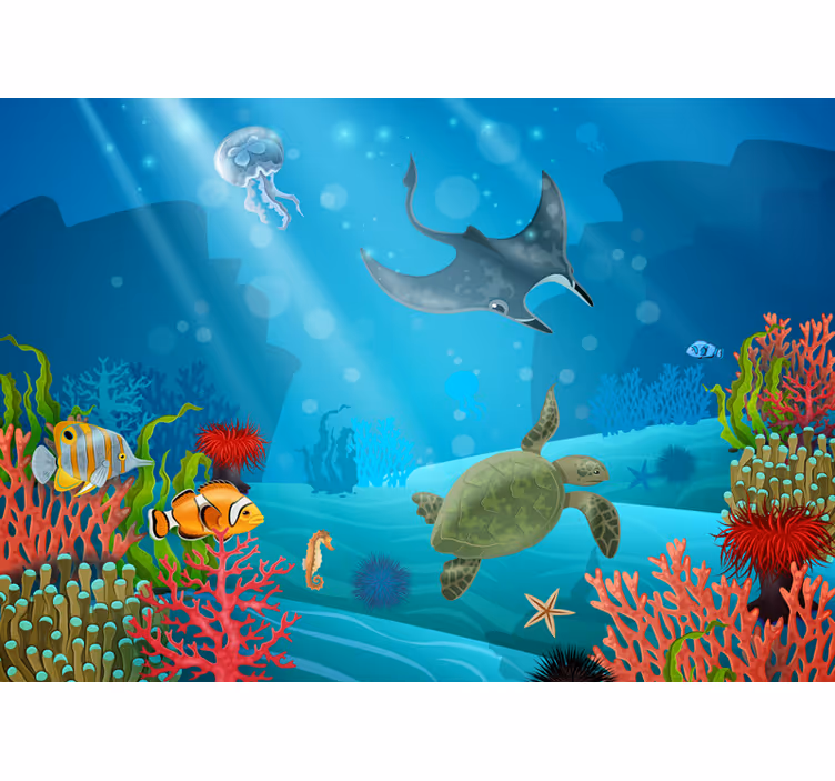 Havdyr under vandet 3d fototapet - TenStickers