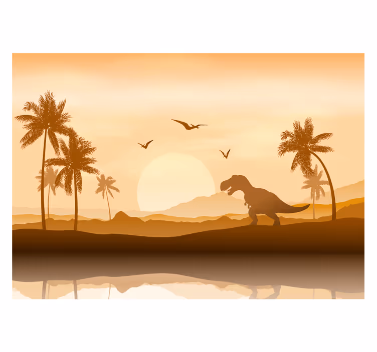 Dinosaur solnedgang landskab fototapet til børneværelse - TenStickers