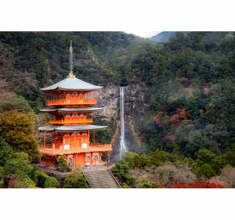 Historisk japansk pagode landskab fototapet - TenStickers