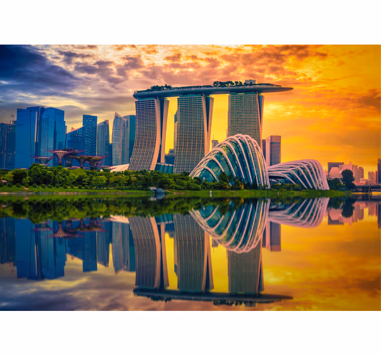 Marina bay-refleksioner fototapet af byer - TenStickers