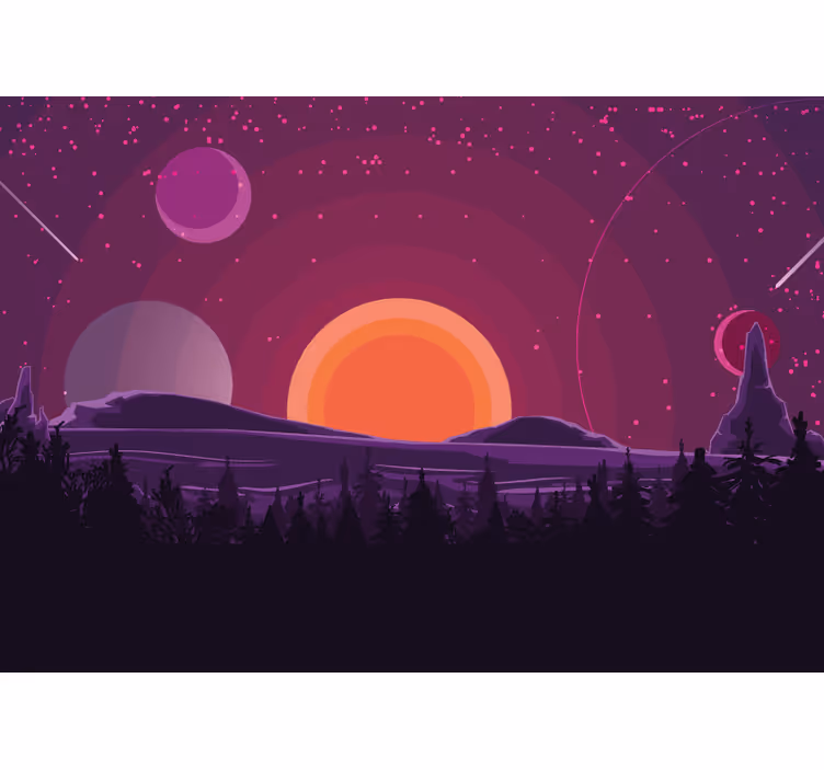 Himmelsk solnedgangsscene rummet fototapet - TenStickers