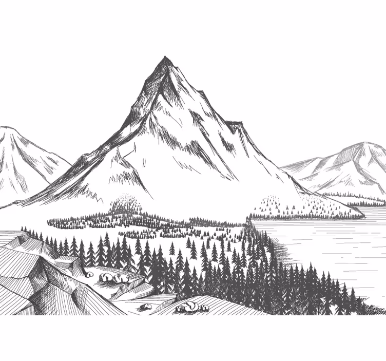 Bjergtoppe illustration børnevægmalerier - TenStickers