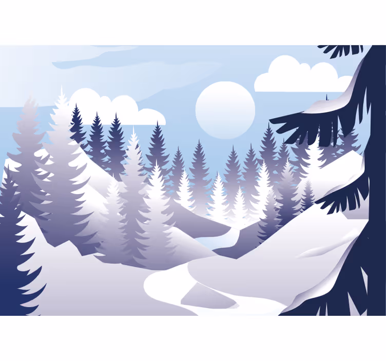Vinter skov scene landskab fototapet - TenStickers