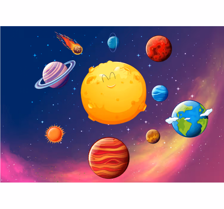 Fantasi fototapet glade planet figurer - TenStickers