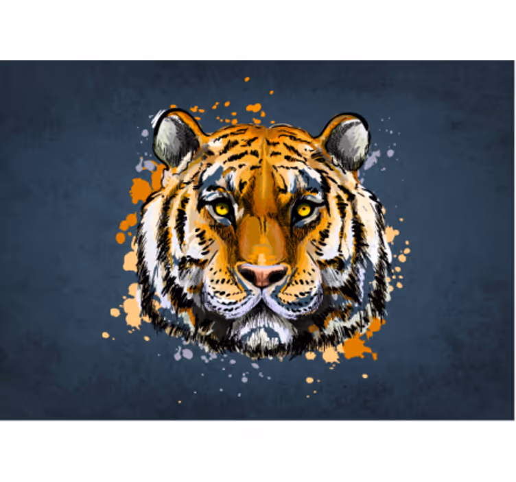 Tiger ansigt i blå baggrund fototapet - TenStickers