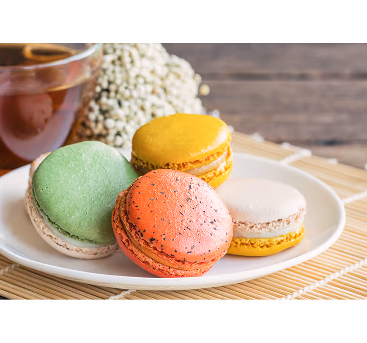 Farverige macarons-fryd citat fototapet - TenStickers