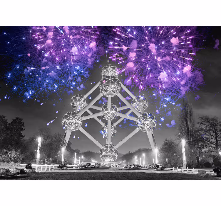 Atomium fyrværkeri fototapet af byer - TenStickers