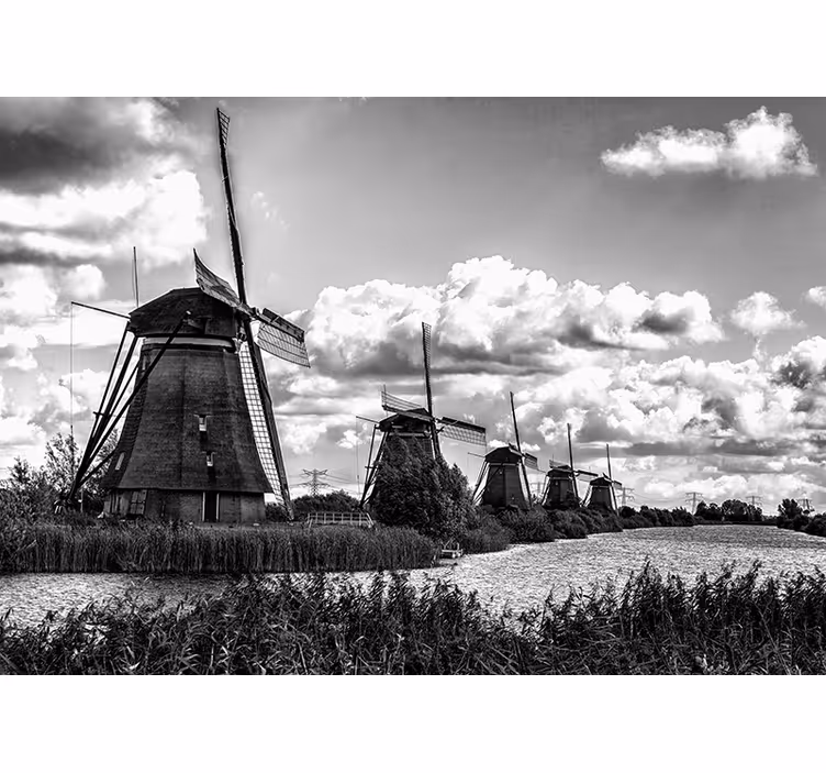 Ikoniske hollandske vindmøller fototapet Amsterdam - TenStickers