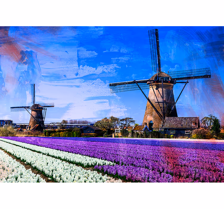 Tulipanmark vindmøller fototapet af byer - TenStickers