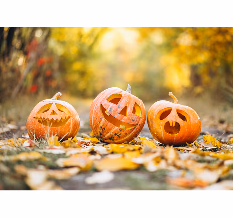 Udskårne græskaransigter halloween fototapet - TenStickers
