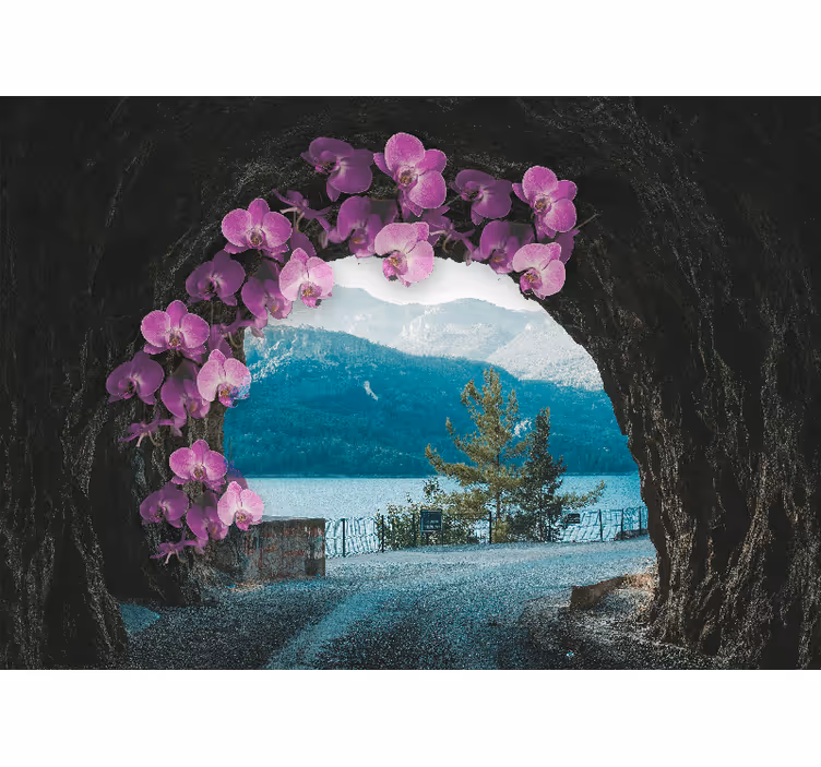 Orkideer indramning landskab fototapet blomster - TenStickers
