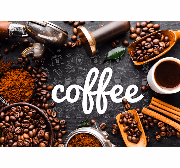 Coffee tekst og kaffebønner køkken fototapet - TenStickers