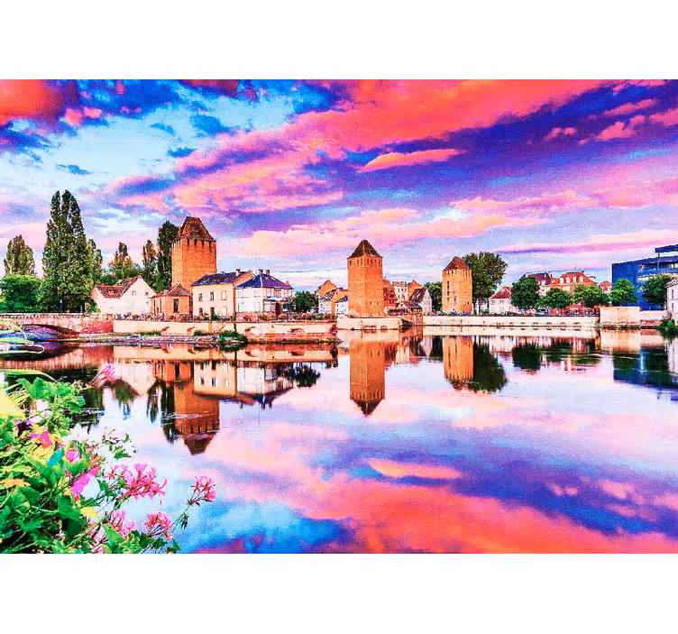 Strasbourg solnedgang refleksion fototapet af byer - TenStickers