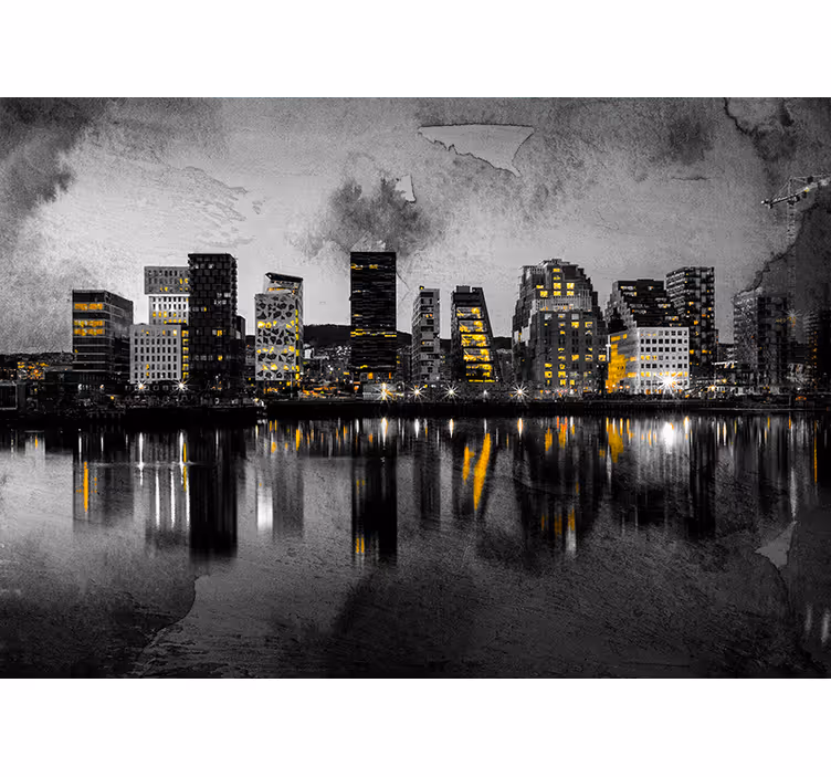 Moderne skylinerefleksion fototapet af byer - TenStickers