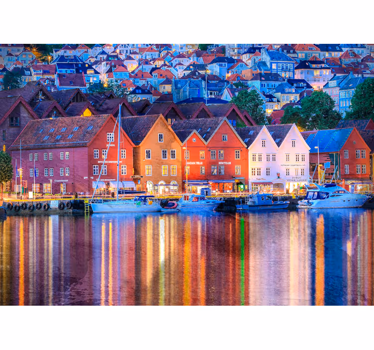 Farverige kysthuse fototapet af byer - TenStickers