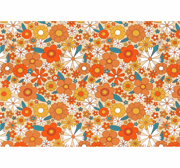 Flerfarvet 70'ers blomster vintage fototapet - TenStickers