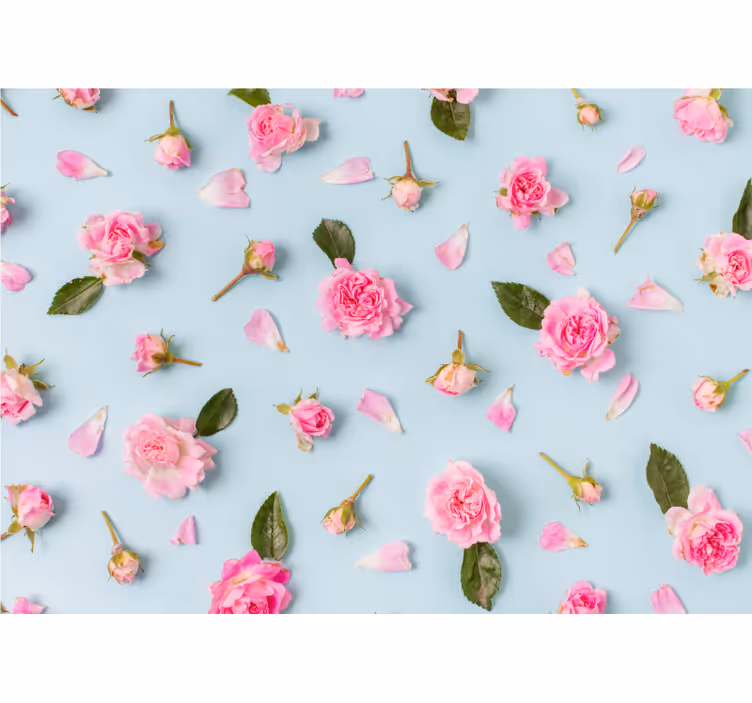 Forskellige roser blå baggrund rose fototapet - TenStickers