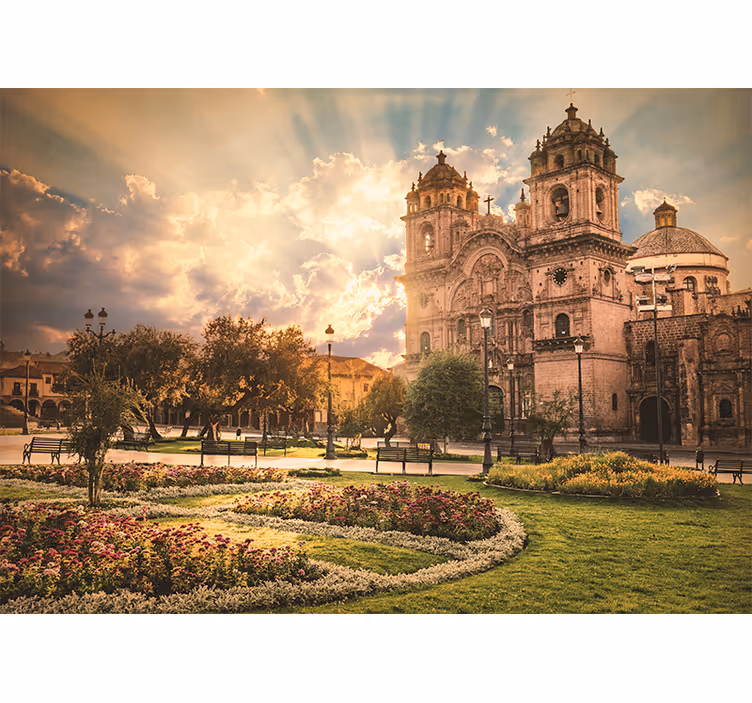 Fototapet af byer cusco katedral ved solnedgang - TenStickers