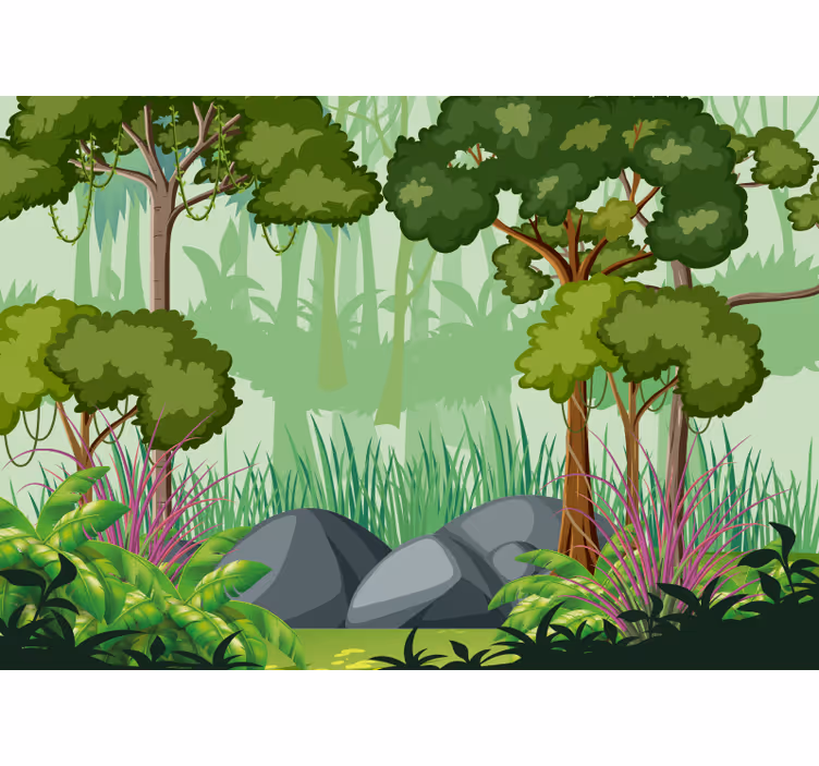 Fototapet jungle med livlige blade landskab - TenStickers