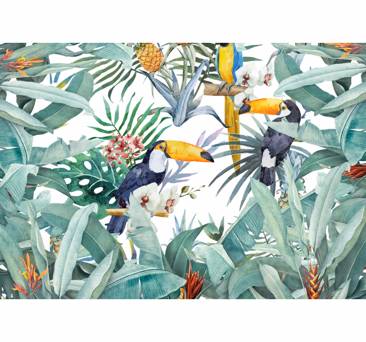 Malet jungle med fugleskov fototapet - TenStickers