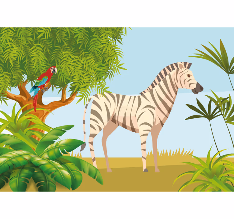 Fototapet dyr zebra og papegøje scene - TenStickers