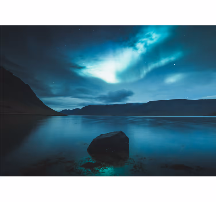 Landskab fototapet aurora over stille sø - TenStickers