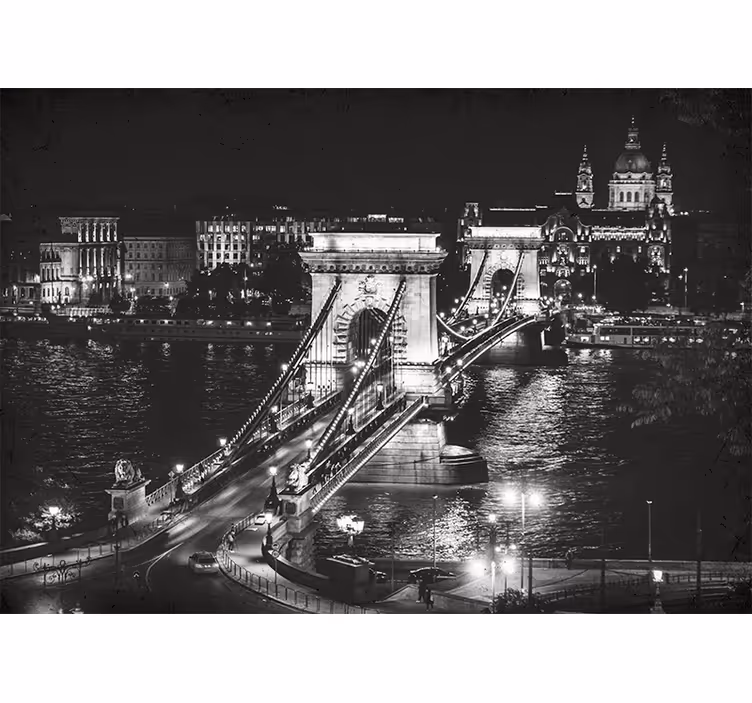 Fototapet af byer chain bridge om natten - TenStickers
