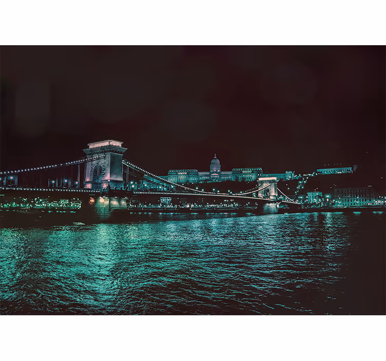 Fototapet af byer chain bridge nattetid - TenStickers