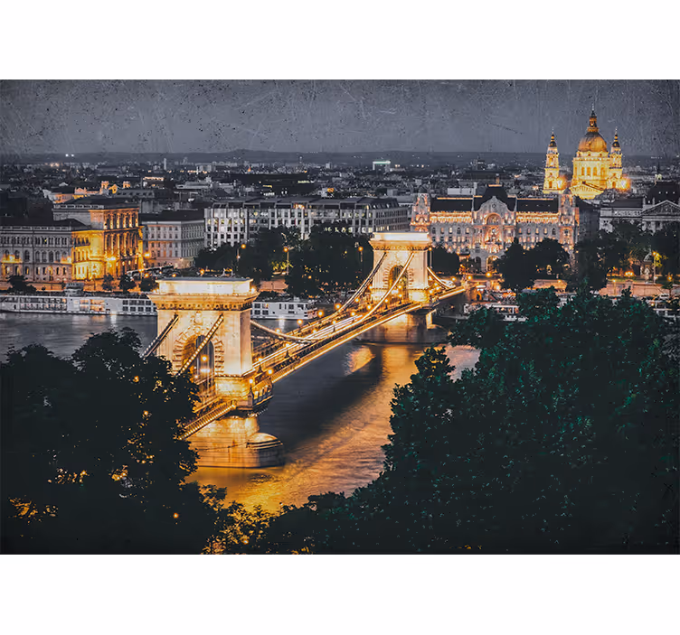 Fototapet af byer chain bridge nattesyn - TenStickers