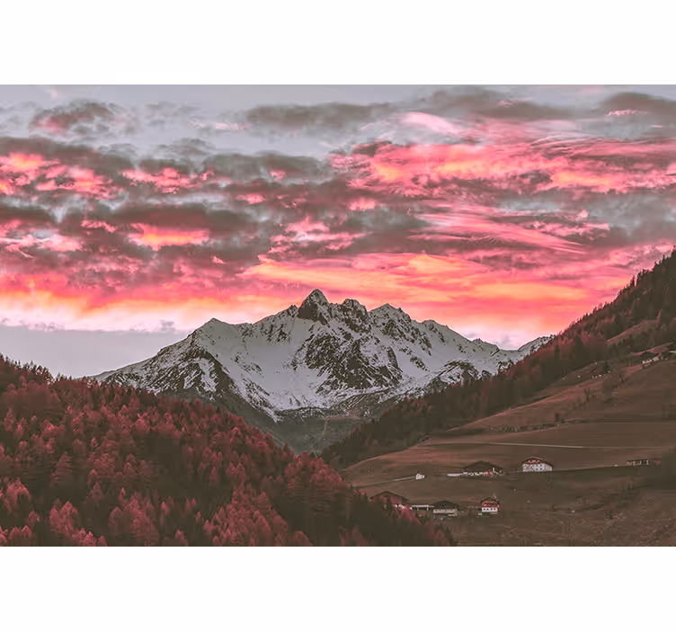 Fototapet bjerg betagende bjergsolnedgang - TenStickers