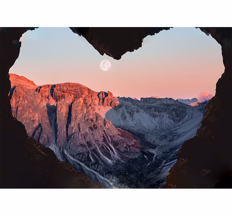 Tapet natur hjerteformet bjerglandskab - TenStickers