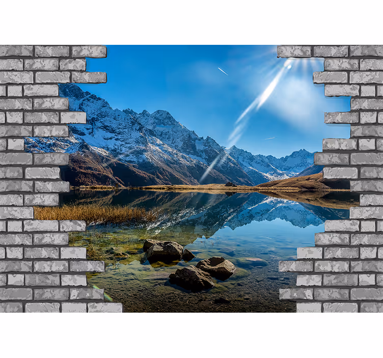 Murstensvæg med eget billede 3d fototapet - TenStickers