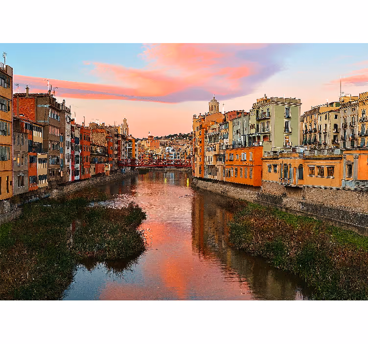 Fototapet af byer girona flod solnedgang - TenStickers