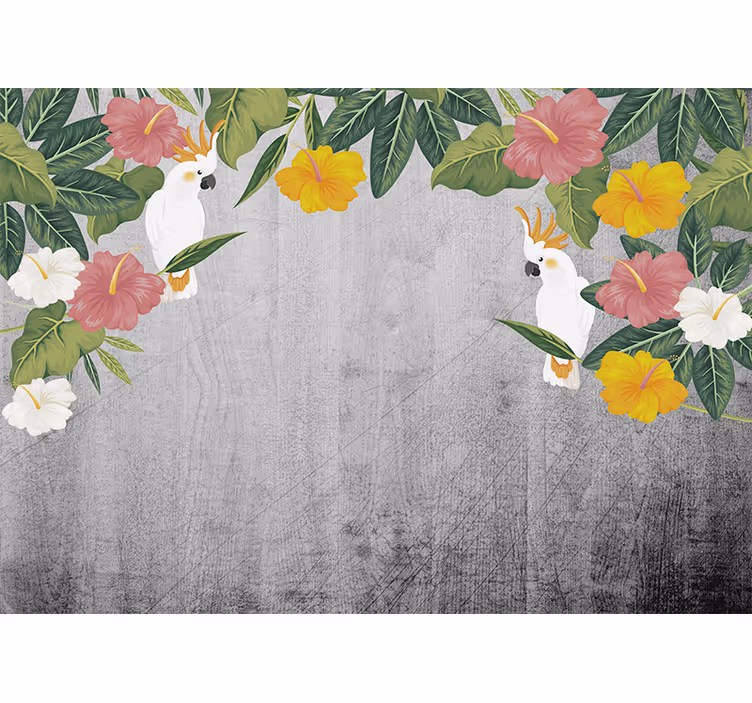 Fototapet dyr kakadu med blomsterramme - TenStickers