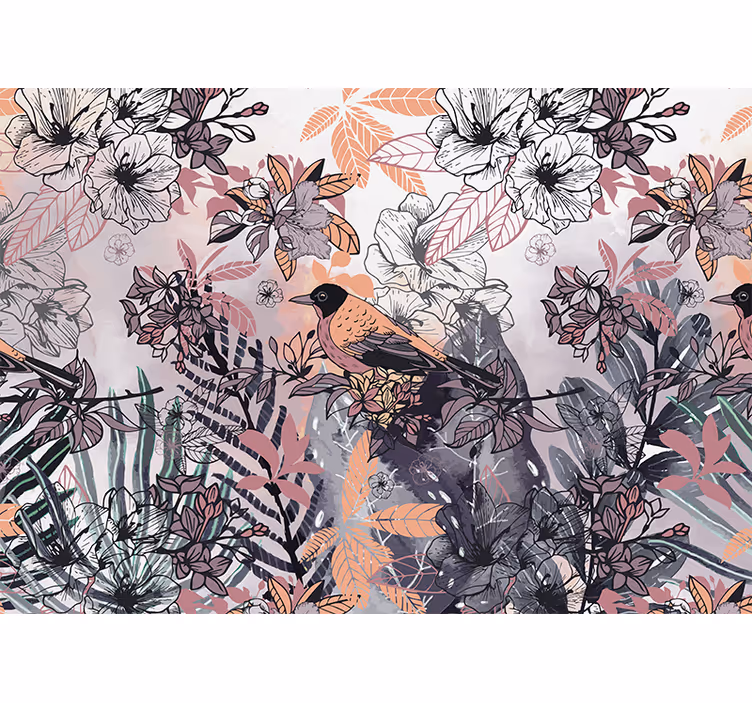 Fototapet blomster fugl blandt blomster - TenStickers