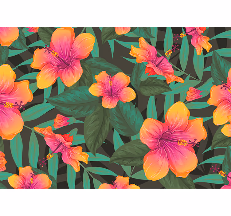 Livlige hibiscus blomstrer fototapet blomster - TenStickers