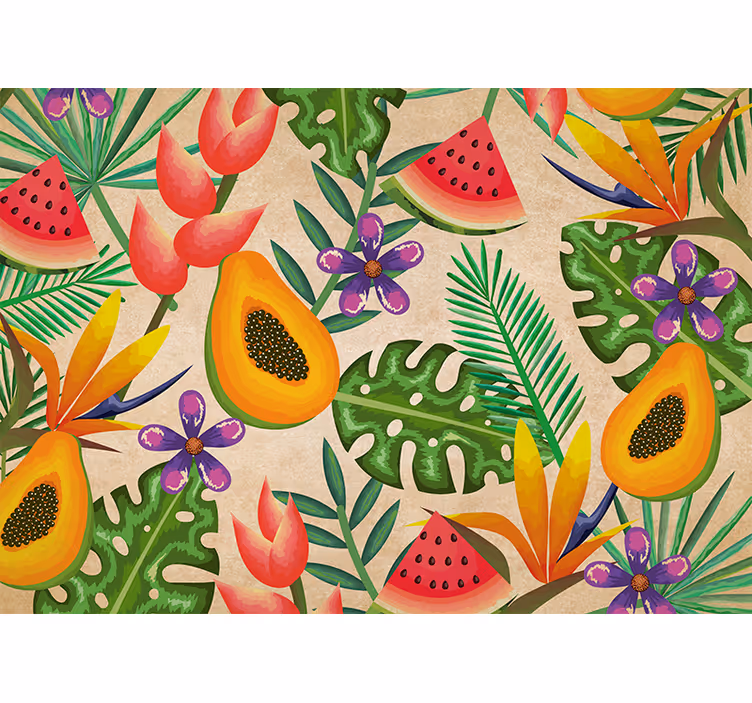Fototapet blomster tropiske frugtmønstre - TenStickers