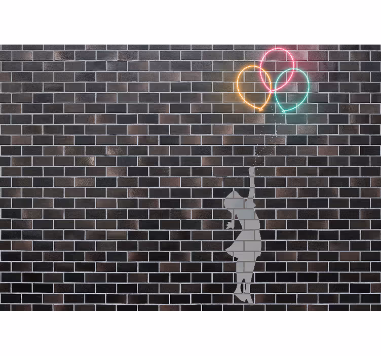 Graffiti fototapet pige der rækker ud efter balloner - TenStickers
