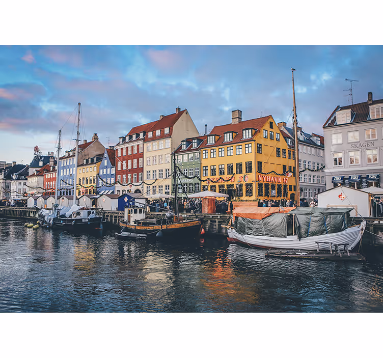 Københavnske huse med skibe fototapet - TenStickers