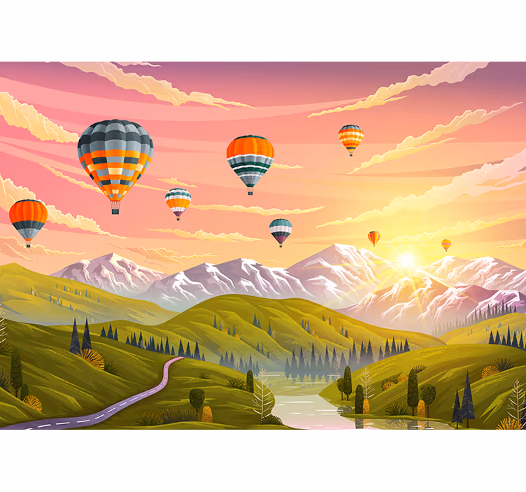 Landskab fototapet med luftballoner - TenStickers
