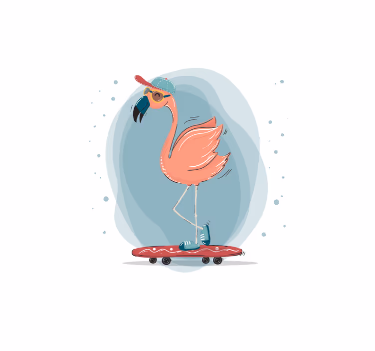 Fototapet dyr flamingo skateboard sjov - TenStickers