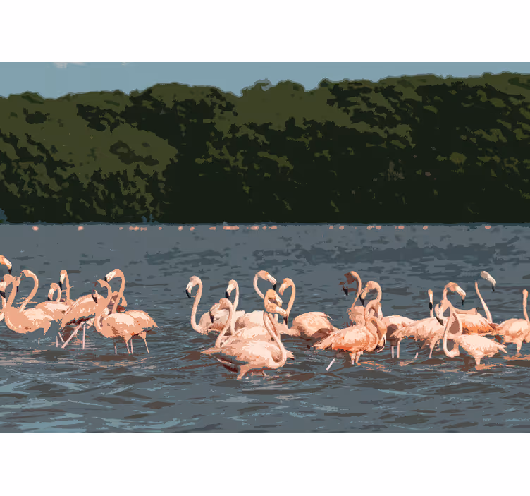 Fototapet dyr flamingoflok samling - TenStickers