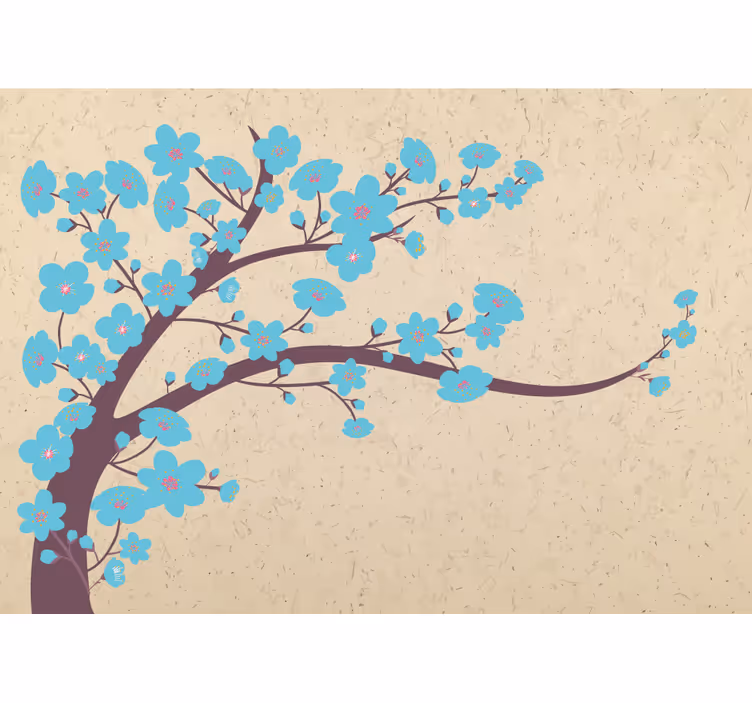 Blå blomster med beige 3d fototapet - TenStickers