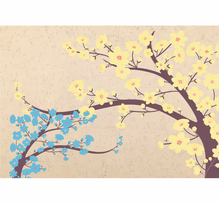Blå og gule blomster og beige 3d fototapet - TenStickers