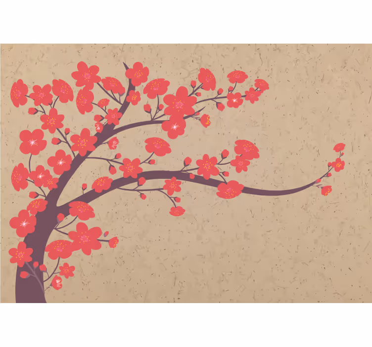 Røde blomster med beige baggrund 3d fototapet - TenStickers